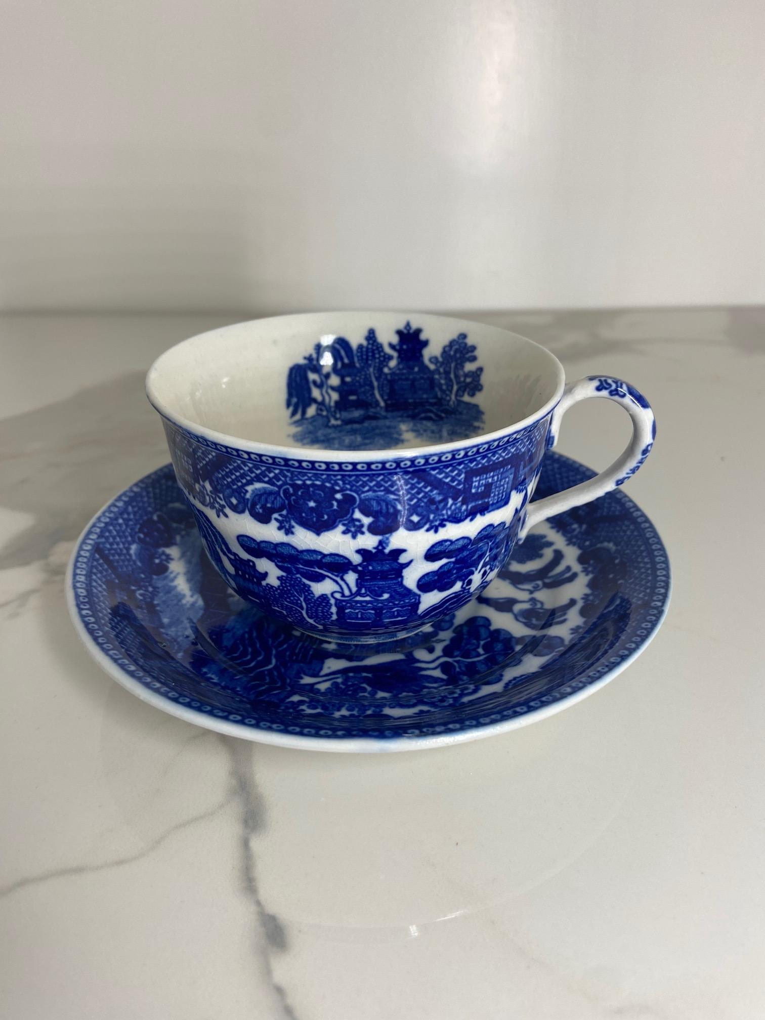 Blue White Cup Saucer Japan Antique - Etsy
