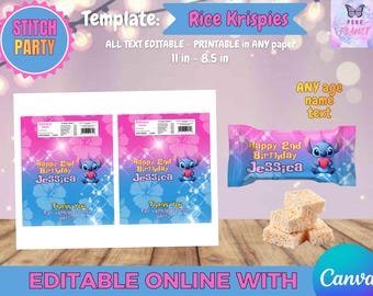 Stitch Birthday - Rice Krispies Template, EDIT Yourself in CANVA.