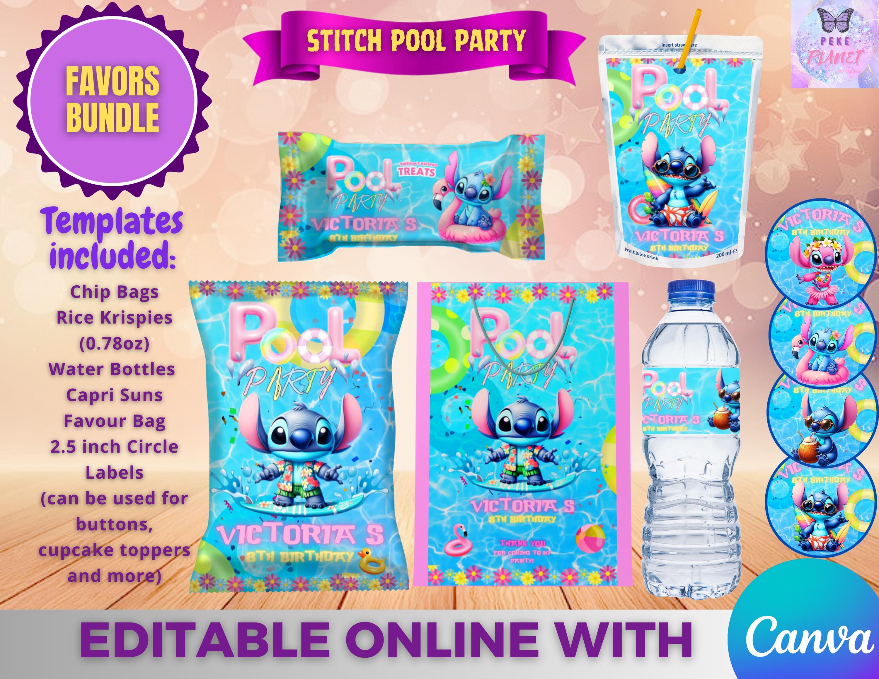 Stitch Pool Party Pack- 6 Labels - Digital Download. Editable in CANVA.