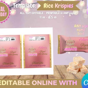 Royal Birthday - Rice Krispies Template, EDIT Yourself in CANVA.
