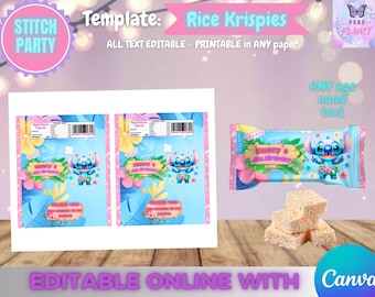 Stitch Birthday - Rice Krispies Template, EDIT Yourself in CANVA.