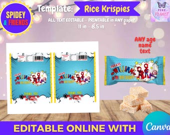 Spidey and Friends Birthday - Rice Krispies Template, EDIT Yourself in CANVA.