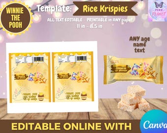 Winnie the Pooh Birthday - Rice Krispies Template, EDIT Yourself in CANVA.