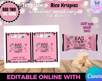 Bad Two the Bone Birthday Theme - Rice Krispies Template, EDIT Yourself in CANVA.