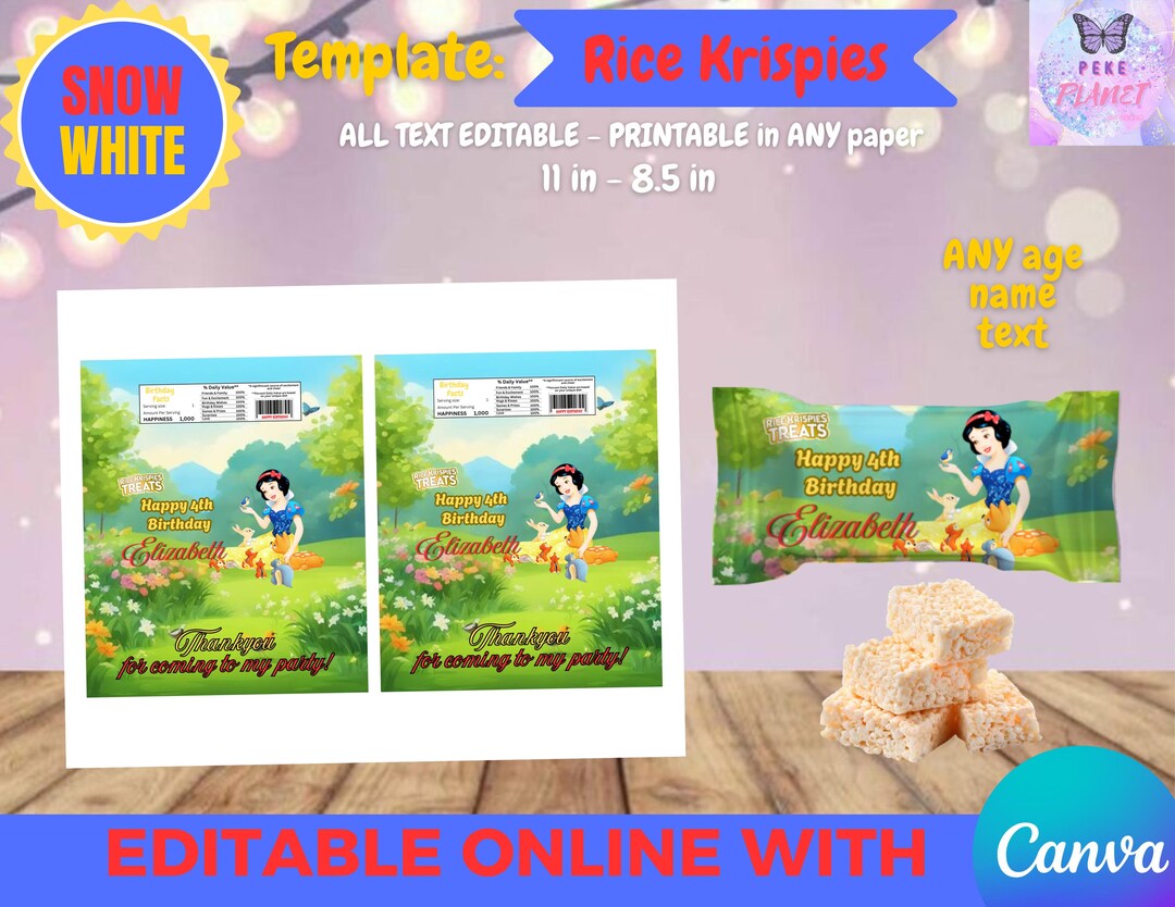 Princess Rice Paper Snow White Princess Rice Krispies Template, EDIT Yourself in CANVA. - Etsy