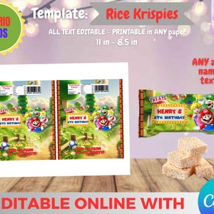 Mario Bros Birthday - Rice Krispies Template, EDIT Yourself in CANVA.