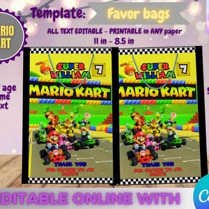 Mario Kart Birthday - Favor Bags 5x8in Template, EDIT Yourself in CANVA.