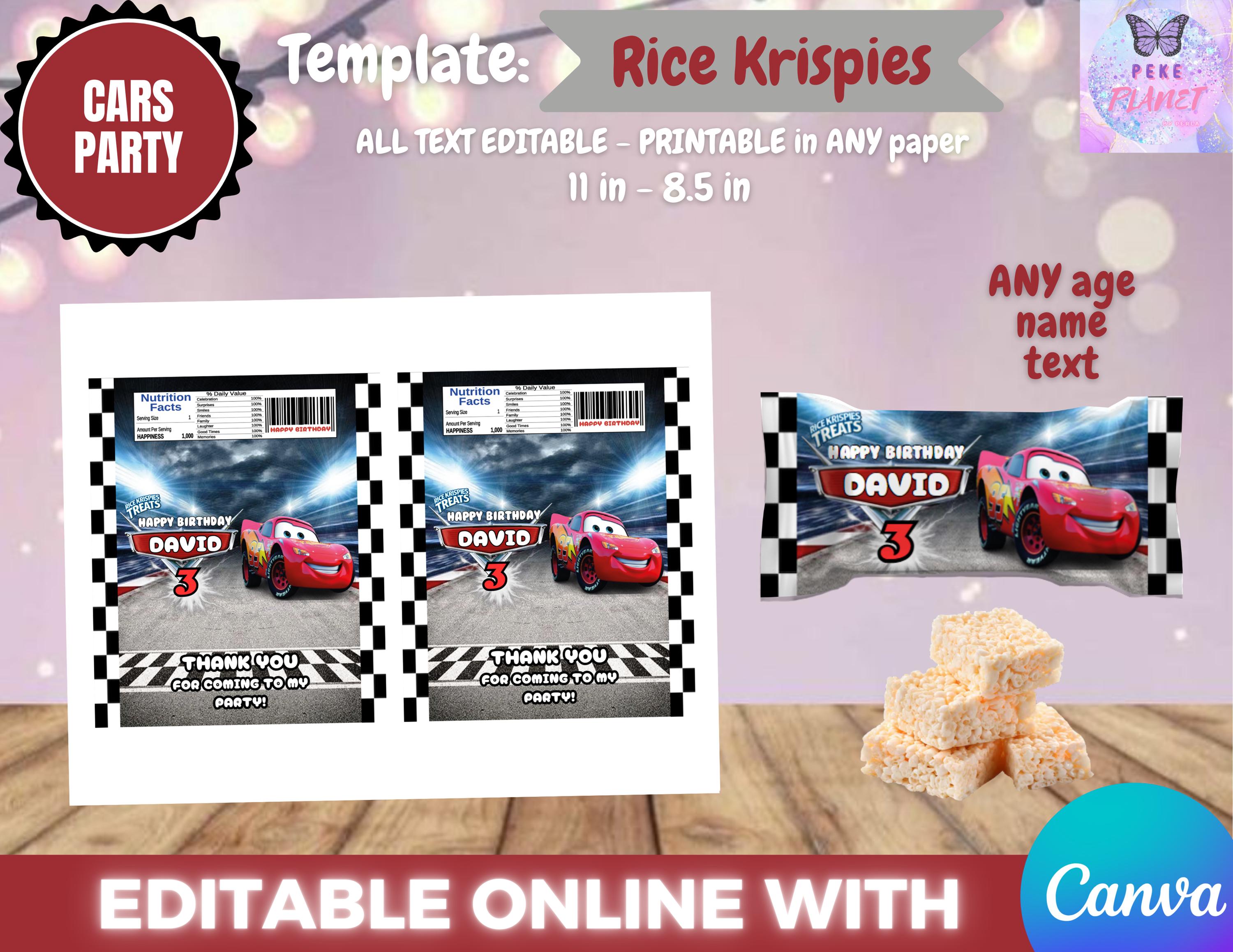 Cars Rice Printable Cars Birthday - Rice Krispies Template, EDIT Yourself in CANVA. - Etsy