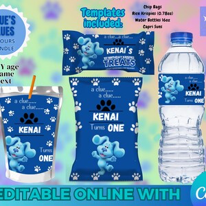 Blue's Clue Birthday Pack- 4 Labels - Digital Download. Editable in CANVA.