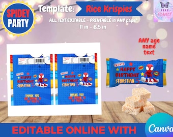 Spidey Birthday - Rice Krispies Template, EDIT Yourself in CANVA.
