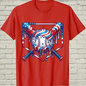 Boys Baseball Shirt, USA Flag Drip Style, Fourth Of July Gift For Son, Patriotic Kids Tee, Youth Summer Apparel, Toddler Sports Top image 13