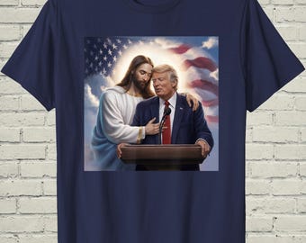 Donald Trump Jesus Shirt, Patriotic Faith Tee, USA Christian Top, Conservative Apparel, 2024 Election Present For Republican Dad