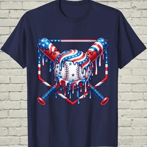 Boys Baseball Shirt, USA Flag Drip Style, Fourth Of July Gift For Son, Patriotic Kids Tee, Youth Summer Apparel, Toddler Sports Top image 2