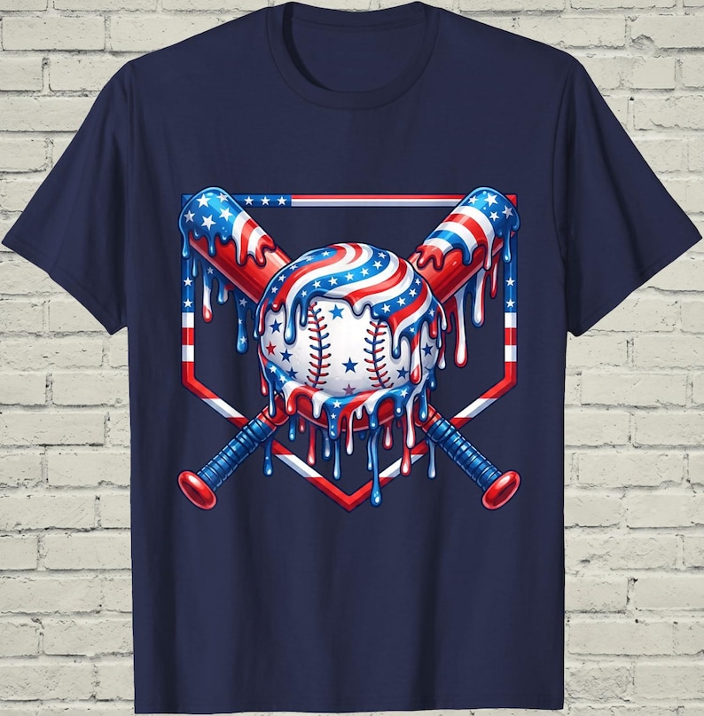 Boys Baseball Shirt, USA Flag Drip Style, Fourth Of July Gift For Son, Patriotic Kids Tee, Youth Summer Apparel, Toddler Sports Top image 2