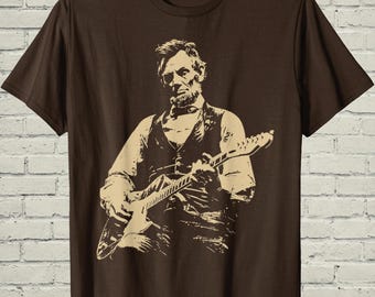 Abraham Lincoln Tee, Retro Rocker Graphic, Birthday Gift For Dad, Funny President Top, Electric Guitar Merch, Cool History Apparel