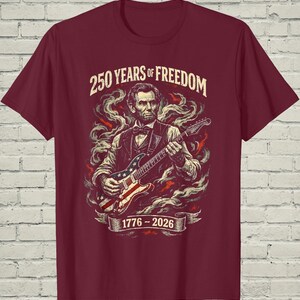 Funny Lincoln Playing Guitar Shirt, Retro 250 Years Of USA Freedom Apparel, 1776 To 2026 Patriotic 4th Of July Gift For Musician afbeelding 13