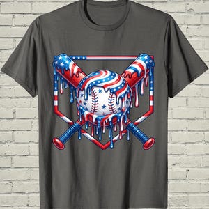 Boys Baseball Shirt, USA Flag Drip Style, Fourth Of July Gift For Son, Patriotic Kids Tee, Youth Summer Apparel, Toddler Sports Top image 5