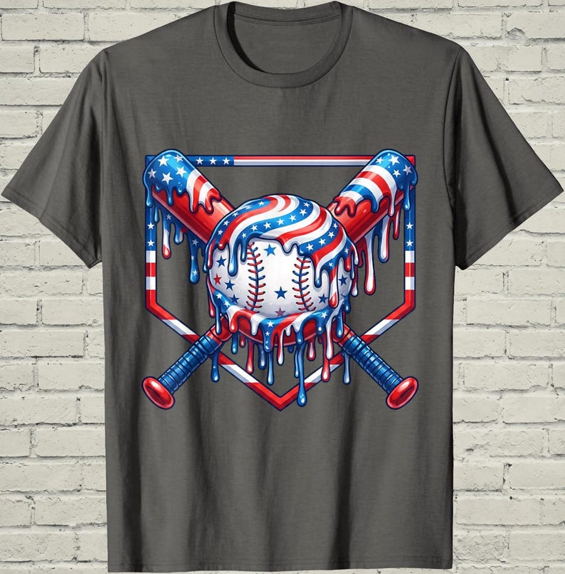 Boys Baseball Shirt, USA Flag Drip Style, Fourth Of July Gift For Son, Patriotic Kids Tee, Youth Summer Apparel, Toddler Sports Top image 5