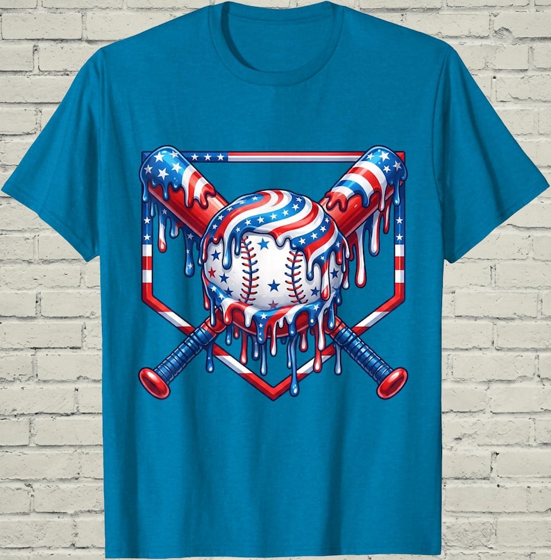 Boys Baseball Shirt, USA Flag Drip Style, Fourth Of July Gift For Son, Patriotic Kids Tee, Youth Summer Apparel, Toddler Sports Top image 11