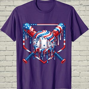 Boys Baseball Shirt, USA Flag Drip Style, Fourth Of July Gift For Son, Patriotic Kids Tee, Youth Summer Apparel, Toddler Sports Top image 9