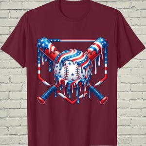 Boys Baseball Shirt, USA Flag Drip Style, Fourth Of July Gift For Son, Patriotic Kids Tee, Youth Summer Apparel, Toddler Sports Top image 10