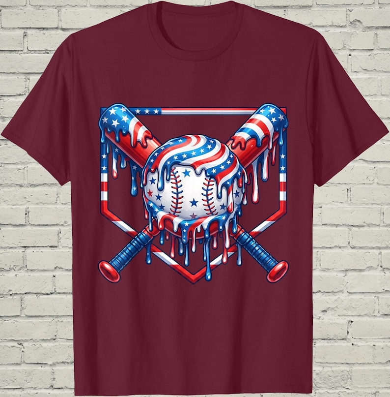 Boys Baseball Shirt, USA Flag Drip Style, Fourth Of July Gift For Son, Patriotic Kids Tee, Youth Summer Apparel, Toddler Sports Top image 10