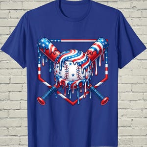 Boys Baseball Shirt, USA Flag Drip Style, Fourth Of July Gift For Son, Patriotic Kids Tee, Youth Summer Apparel, Toddler Sports Top image 1