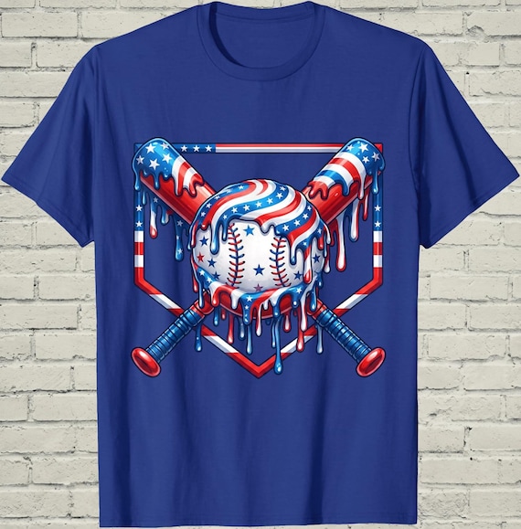 Boys Baseball Shirt, USA Flag Drip Style, Fourth Of July Gift For Son, Patriotic Kids Tee, Youth Summer Apparel, Toddler Sports Top