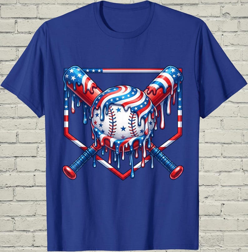 Boys Baseball Shirt, USA Flag Drip Style, Fourth Of July Gift For Son, Patriotic Kids Tee, Youth Summer Apparel, Toddler Sports Top image 1