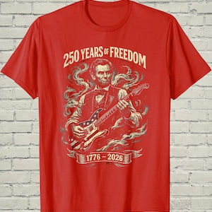 Funny Lincoln Playing Guitar Shirt, Retro 250 Years Of USA Freedom Apparel, 1776 To 2026 Patriotic 4th Of July Gift For Musician afbeelding 5