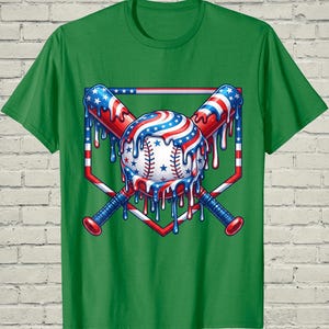 Boys Baseball Shirt, USA Flag Drip Style, Fourth Of July Gift For Son, Patriotic Kids Tee, Youth Summer Apparel, Toddler Sports Top image 7