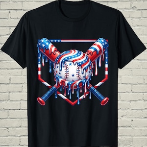 Boys Baseball Shirt, USA Flag Drip Style, Fourth Of July Gift For Son, Patriotic Kids Tee, Youth Summer Apparel, Toddler Sports Top image 8
