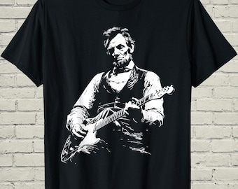Abraham Lincoln Tee, Retro Guitar Graphic, Holiday Gift For Dad, Funny President Top, Patriotic Band Merch, History Teacher Shirt