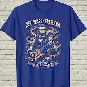 Funny Lincoln Playing Guitar Shirt, Retro 250 Years Of USA Freedom Apparel, 1776 To 2026 Patriotic 4th Of July Gift For Musician afbeelding 11