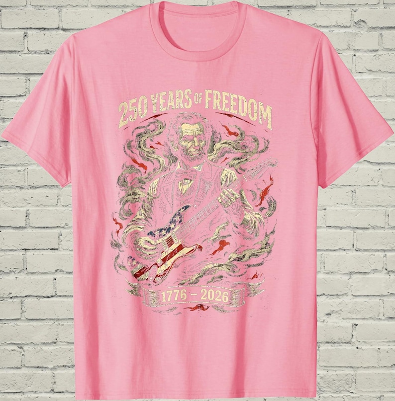 Funny Lincoln Playing Guitar Shirt, Retro 250 Years Of USA Freedom Apparel, 1776 To 2026 Patriotic 4th Of July Gift For Musician afbeelding 12