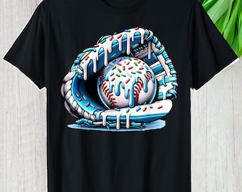 Ice Cream Drip Baseball Shirt, Sweet Sports Fan Custom Gift Game Day Graphic Tee, Personalized Sprinkles Ballpark Unisex T-Shirt