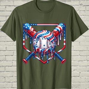 Boys Baseball Shirt, USA Flag Drip Style, Fourth Of July Gift For Son, Patriotic Kids Tee, Youth Summer Apparel, Toddler Sports Top image 6