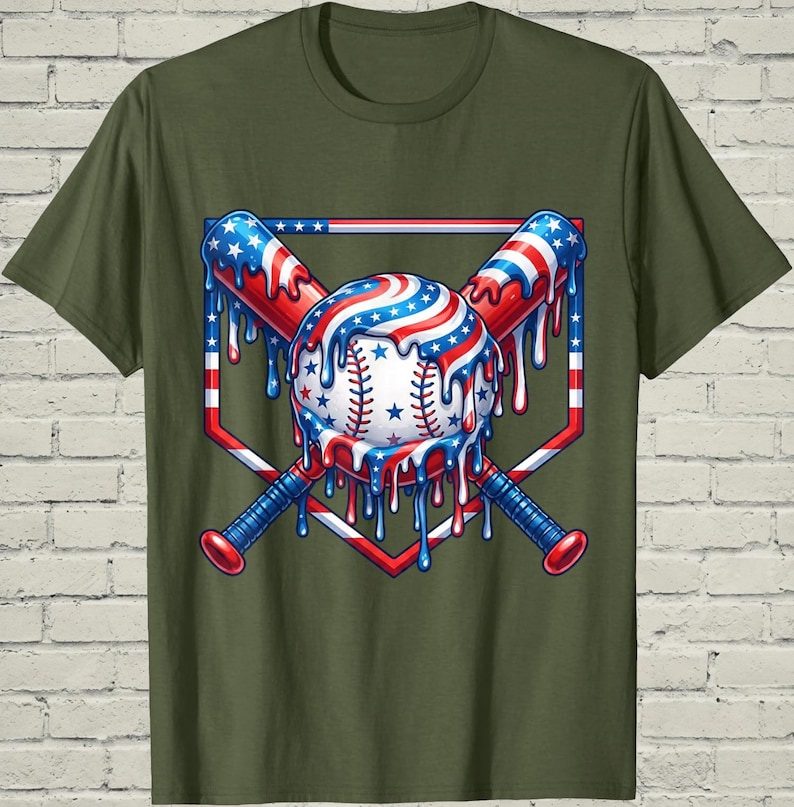 Boys Baseball Shirt, USA Flag Drip Style, Fourth Of July Gift For Son, Patriotic Kids Tee, Youth Summer Apparel, Toddler Sports Top image 6