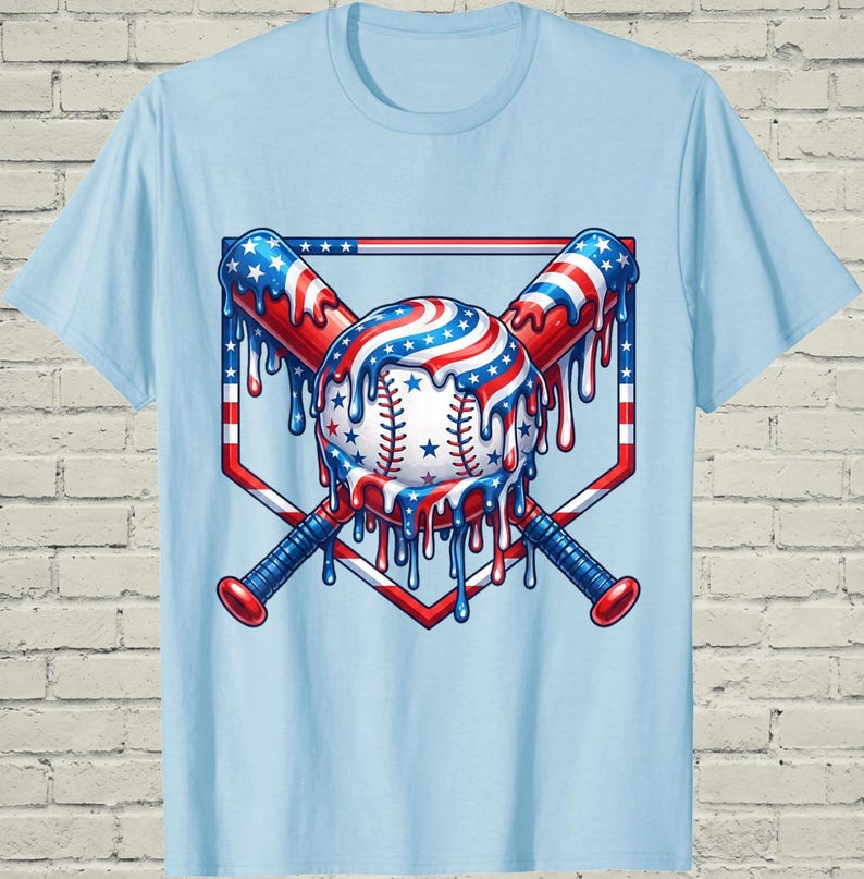 Boys Baseball Shirt, USA Flag Drip Style, Fourth Of July Gift For Son, Patriotic Kids Tee, Youth Summer Apparel, Toddler Sports Top image 3