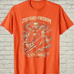 Funny Lincoln Playing Guitar Shirt, Retro 250 Years Of USA Freedom Apparel, 1776 To 2026 Patriotic 4th Of July Gift For Musician afbeelding 2
