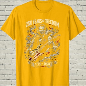 Funny Lincoln Playing Guitar Shirt, Retro 250 Years Of USA Freedom Apparel, 1776 To 2026 Patriotic 4th Of July Gift For Musician afbeelding 9