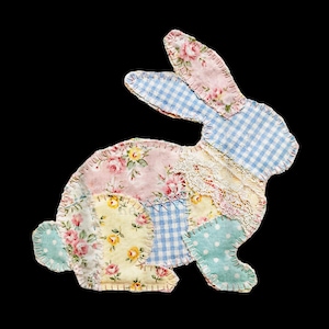 Bloemen paashaas-patchwork png, paashaas png, meisjeslente png, Cottage Core gingham-patchwork, paashaas patchwork, lente-patchwork png