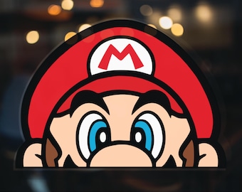 Pegatina de vinilo de Mario asomándose, pegatina retro para gamers, pegatina impermeable para coche o portátil.
