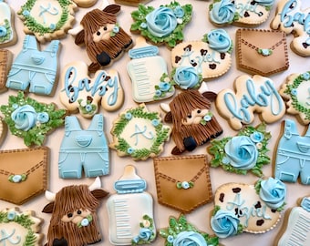 Cowboy baby shower cookies/ Farm, Highland cow decorated cookies