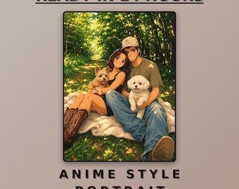 Custom Anime Portrait, Couple Pet Manga Art, Personalized Digital Illustration (24 Hour Delivery)