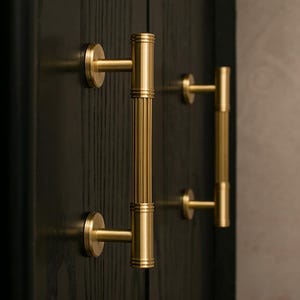 Modern Brass Fluted Cabinet Pulls, Brushed Gold Drawer Handles, Solid Brass Hardware
