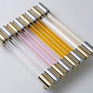 Unlacquered Brass Glass Handles, Pink Dresser Pulls, Yellow Cabinet Pulls, Clear Drawer Pulls, Champagne Tone Door Pulls, Glass Hardware