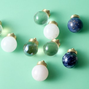 Round crystal and stone style cabinet knobs with gold base, spherical drawer pulls for dressers wardrobes nightstands and modern home décor