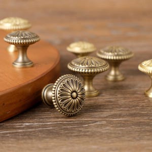 Victorian Cabinet Knobs, Antique Brass and Brushed Brass, Decorative Dresser Hardware