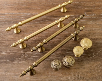 Rosette Cabinet Knobs and Pulls, Victorian Antique Brass and Brushed Brass Hardware, Vintage Ornate Drawer Handles